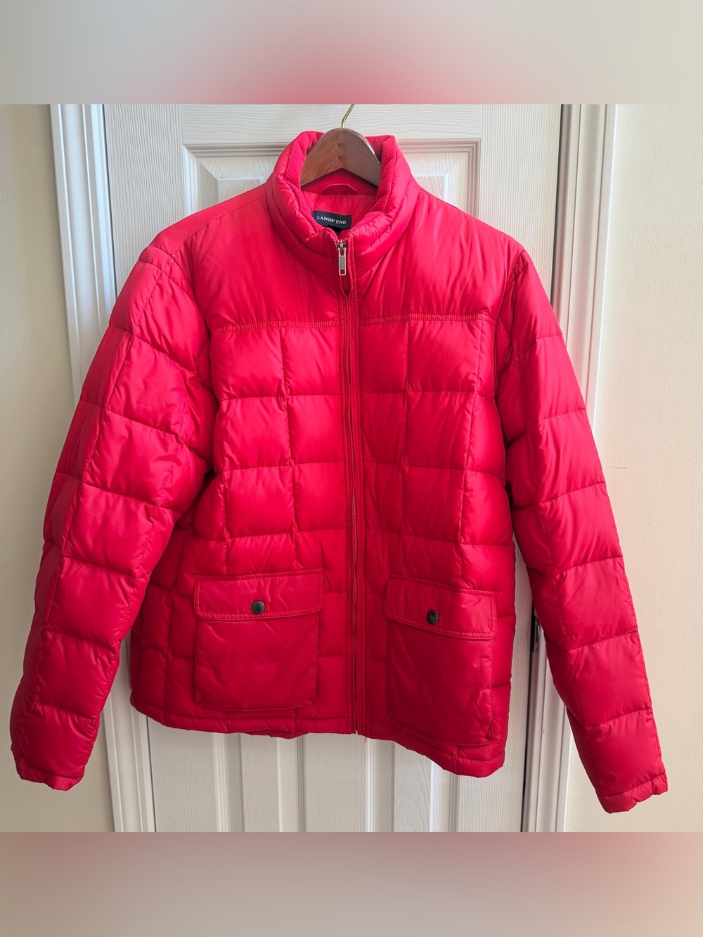Pre-owned Men’s Lands' End Red Quilted Puffer Jacket